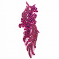 Aplicație brodată premium Fuchsia cu cristale și mărgele 35 × 11,5 cm