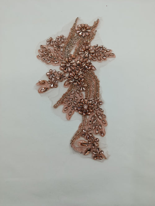 Aplicație brodată cu cristale Rose Gold pentru rochii elegante