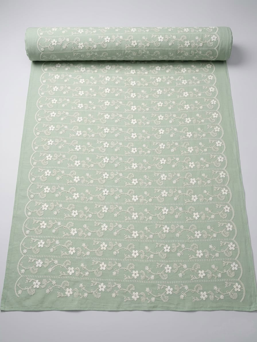 Textură fină din bumbac Lyocell verde salvie cu broderie 3D premium