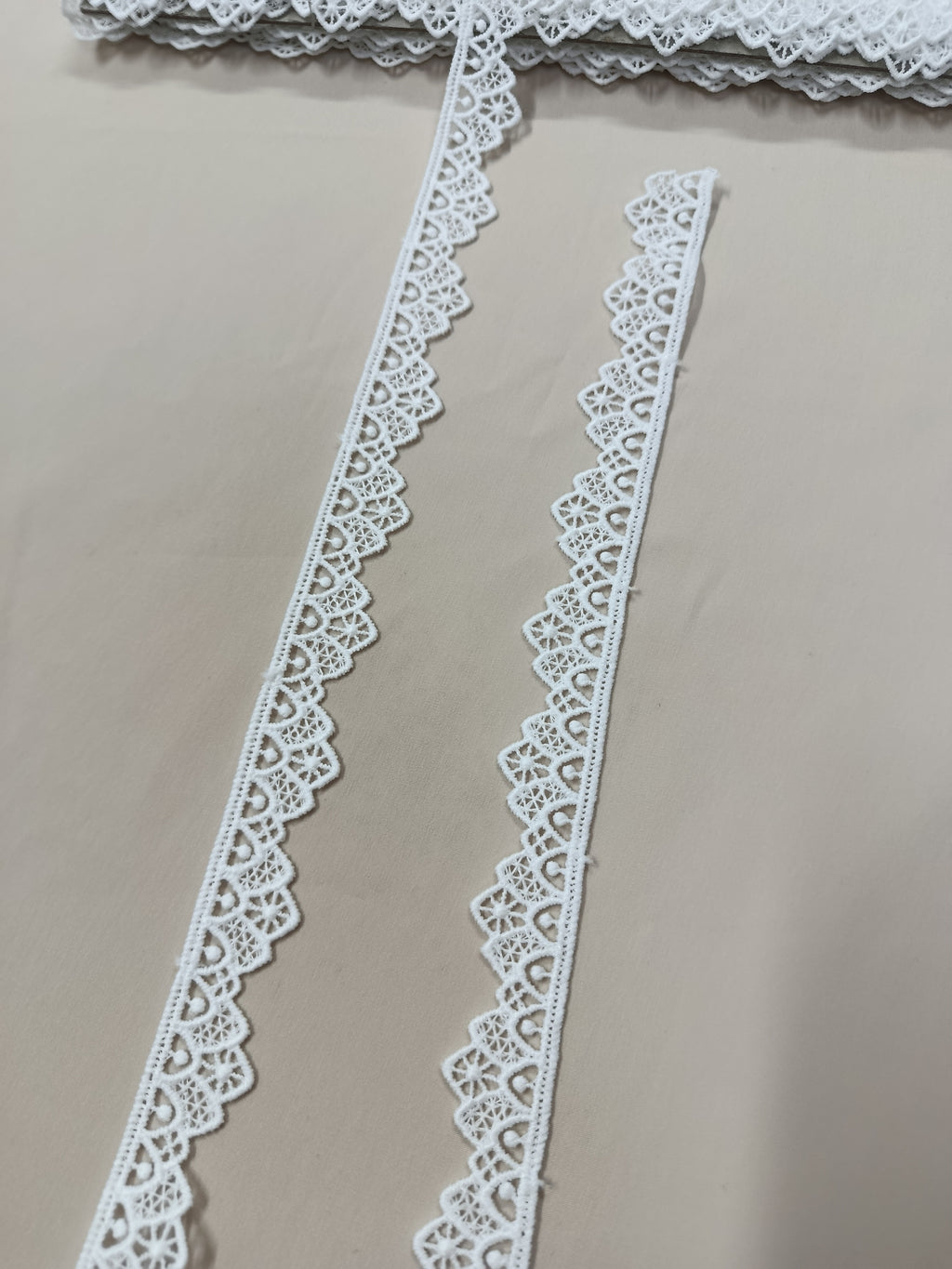 Dantelă decorativă cu margini zimțate, 2 cm, disponibilă în alb și negru, rolă 15 yds