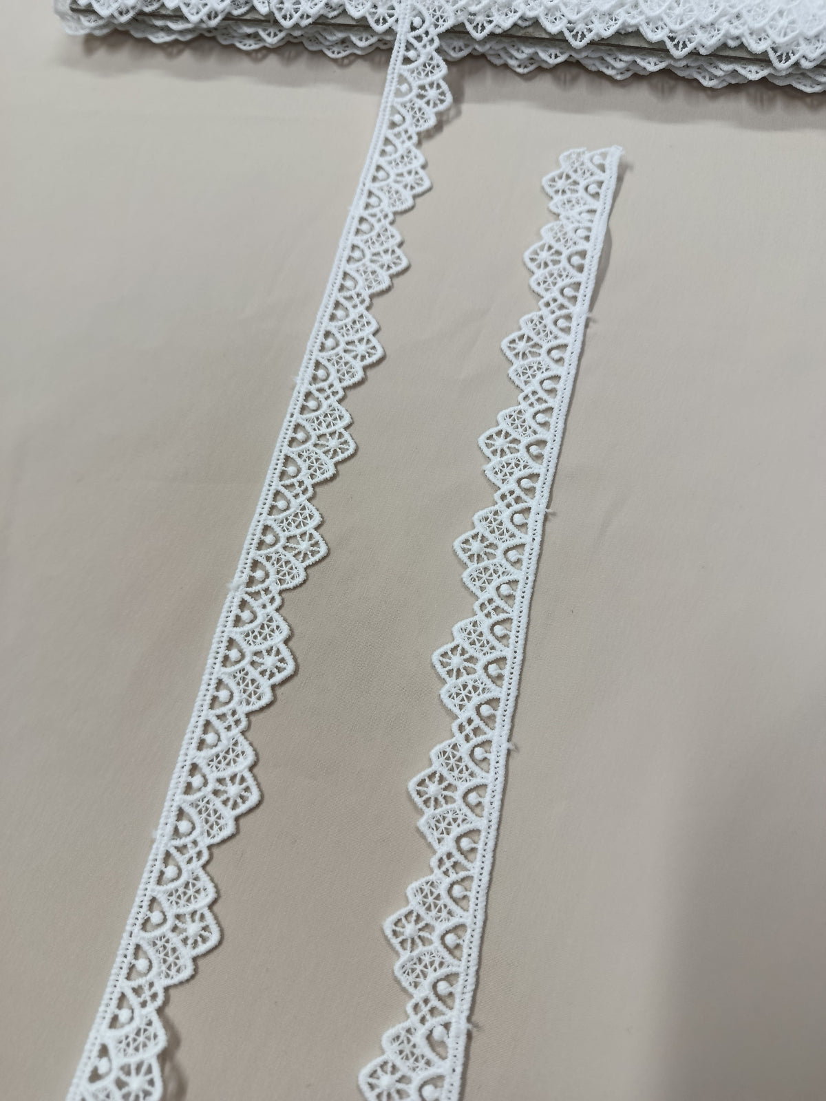 Dantelă decorativă cu margini zimțate, 2 cm, disponibilă în alb și negru, rolă 15 yds