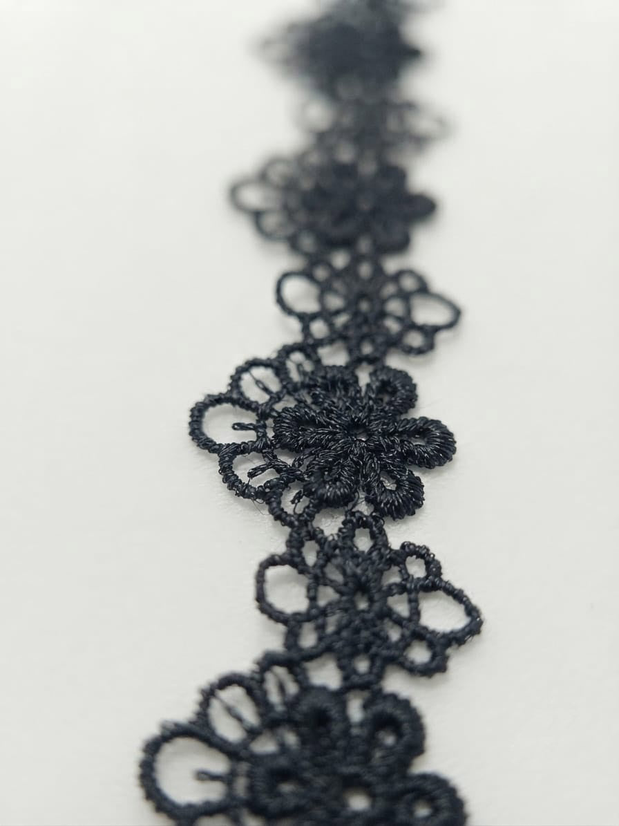 Dantelă florală neagră 2 cm, rolă 15 yards, pentru croitorie și proiecte handmade