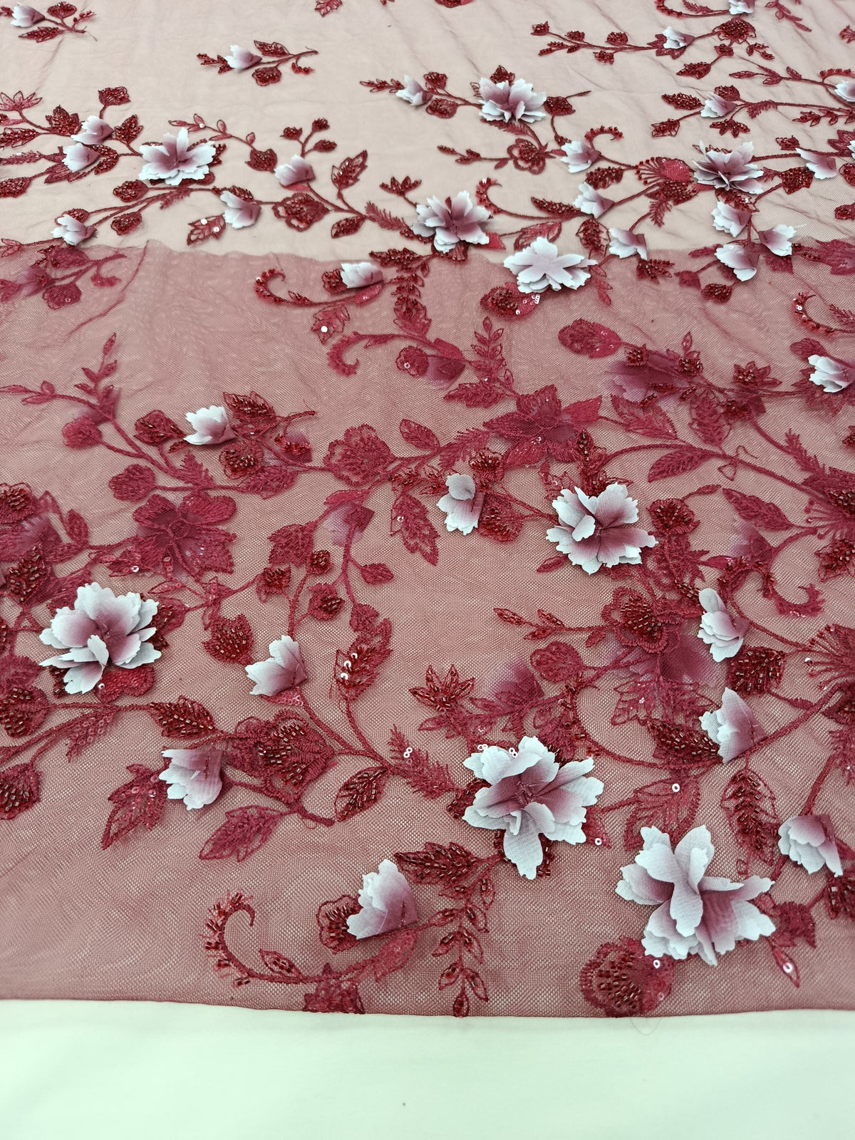 Tull premium cu flori 3D și pietre decorative