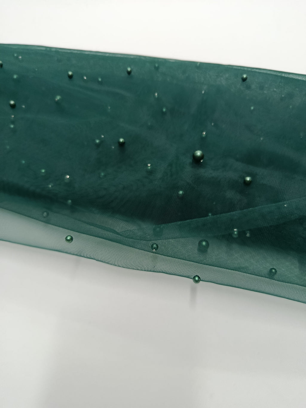 material premium tull cu perle verde închis lățime 3 metri