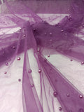 Tull cu perle violet, lățime 3 metri, material elegant pentru rochii de seară și evenimente speciale.